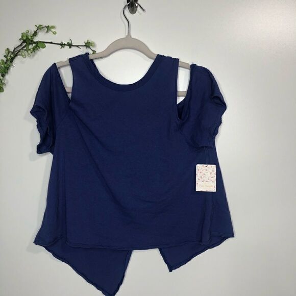 Free People Cold Shoulder Taurus Tee Blue Purple - Picture 2 of 11